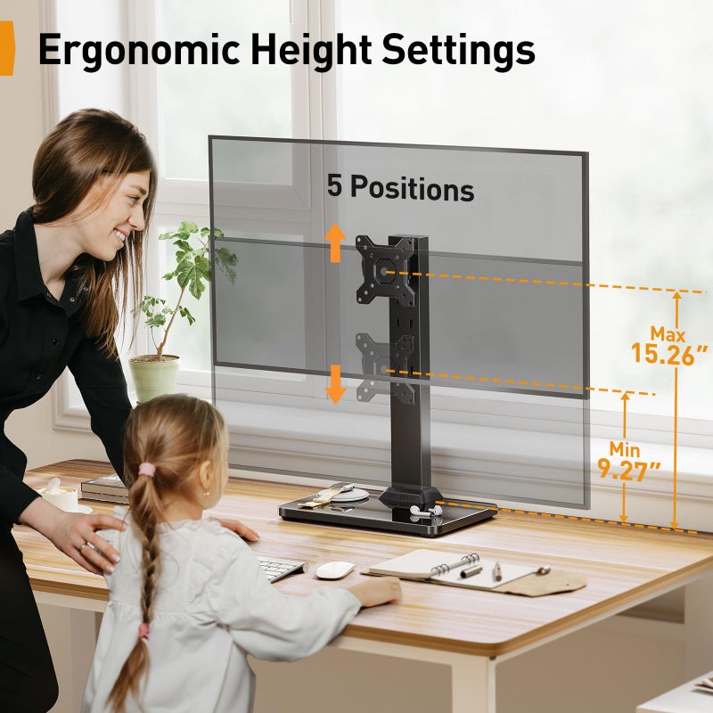 Perlegear Monitor Stand, Freestanding Monitor Mount for 13-34 inch Screens with 360 Degree Rotation, 5 Height Settings, Adjustable Desk Riser with Swivel and Tilt, Max VESA 100x100mm, PGTVS29 - Image 4