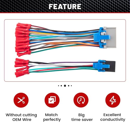 RED WOLF Car OE Radio Reverse Wiring Harness Fit for 2002-2007 GM GMC Sierra Chevy Silverado Buick Cadillac Pontiac Replace Factory Stereo Wire w/Connector Butt - Image 3