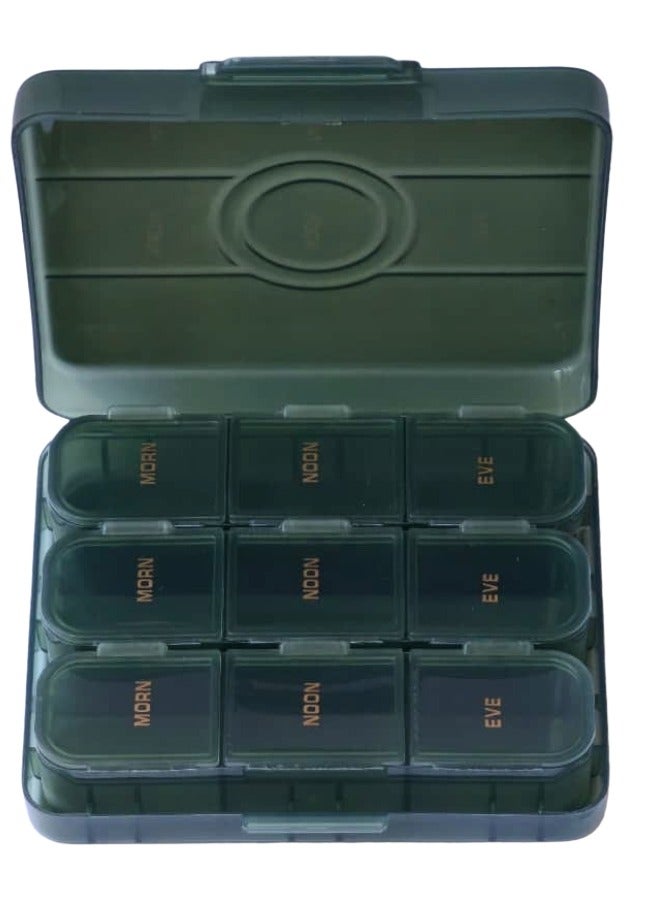 Pill Organizer, 9 Large Compartments, Daily Splitter with 3 Reminders (MORN- NOON - EVE), Moisture Resistant, Fish Oil, Vitamins, Supplements - Green - Image 3