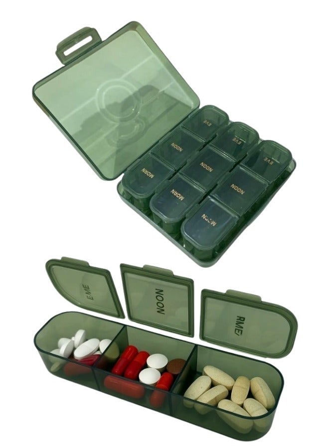Pill Organizer, 9 Large Compartments, Daily Splitter with 3 Reminders (MORN- NOON - EVE), Moisture Resistant, Fish Oil, Vitamins, Supplements - Green - Image 4