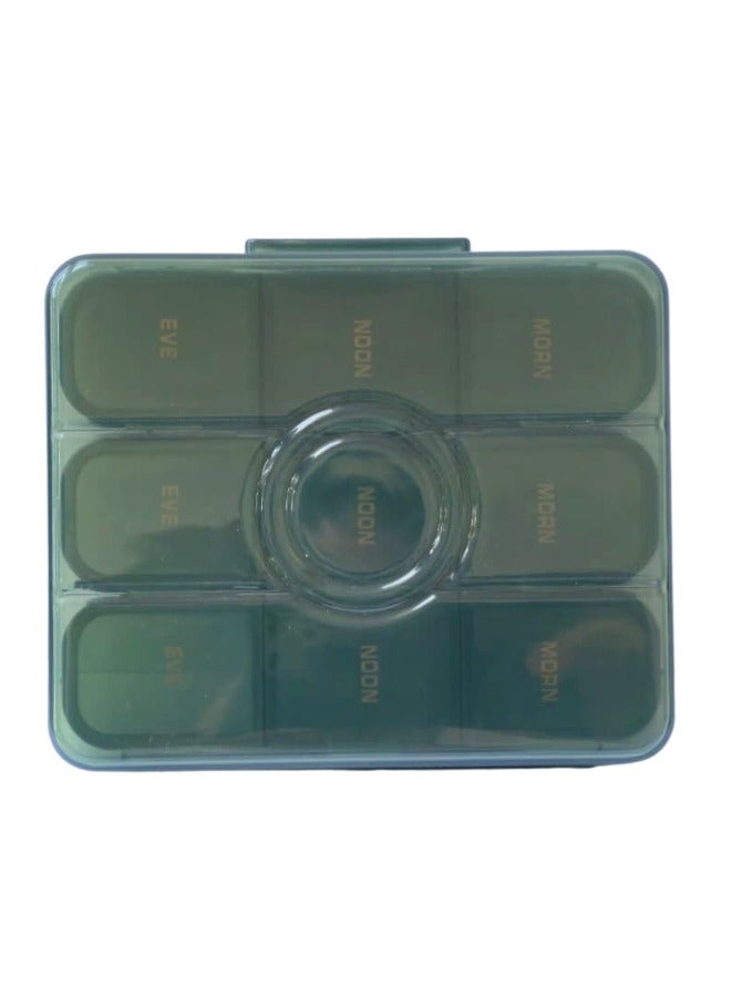 Pill Organizer, 9 Large Compartments, Daily Splitter with 3 Reminders (MORN- NOON - EVE), Moisture Resistant, Fish Oil, Vitamins, Supplements - Green - Image 2