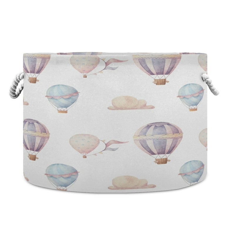 WELLDAY Cotton Rope Basket Watercolor Hot Air Balloon Baby Laundry Basket for Blankets Toys Storage Basket