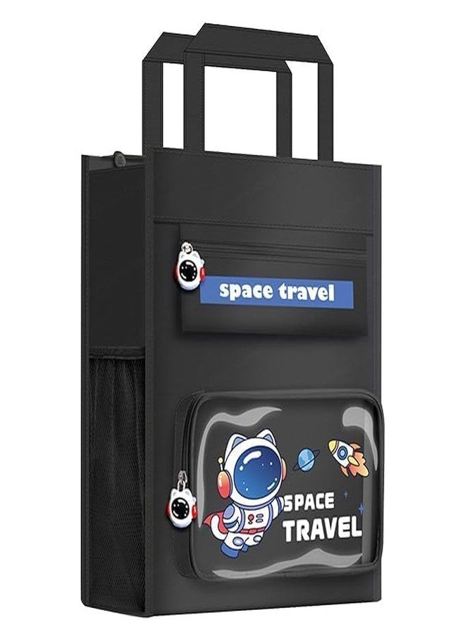 Ranjkri Print Delight Handbag/Tutor Bag for Children, Test Paper Book Storage Bag Kids Handmade Art Supplies Bag Thick Waterproof Portable Storage Bag for Girls (Space Travel Black Pouch Bag) - Image 1