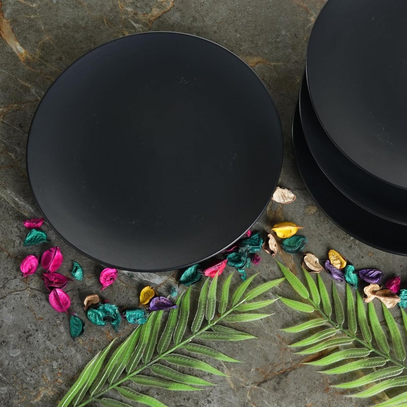 Caffeine Ceramic Handmade Stoneware Royal Black Quarter Plate 7 Set of 4 Dishwasher Microwave Safe - Image 1