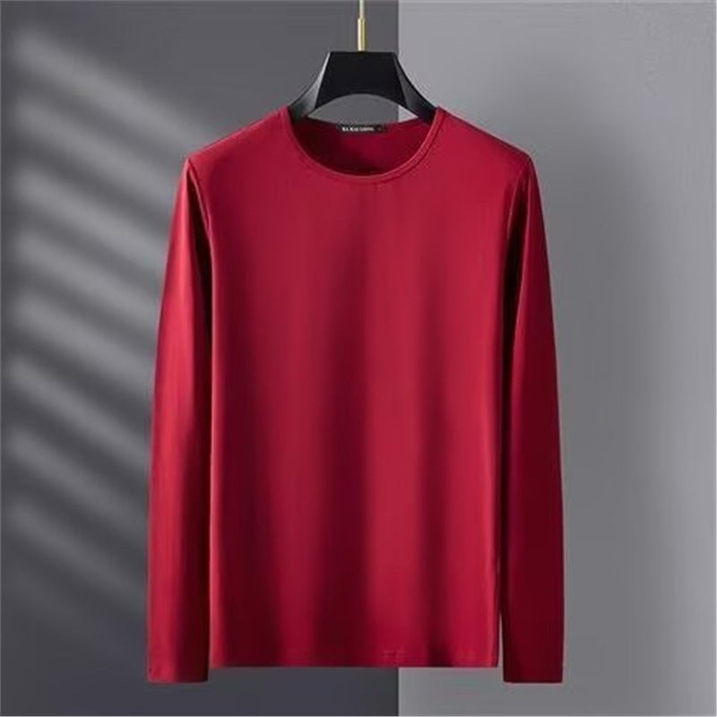 2024 Autumn and Winter Long Sleeve T-shirt Mens Inner Warm Jacket Base Shirt Autumn Clothes Round Neck plus size T-shirt Top Clothes White  - Image 2