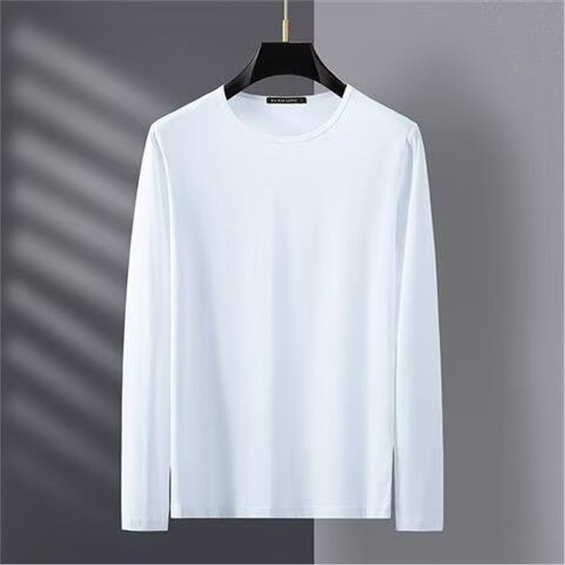 2024 Autumn and Winter Long Sleeve T-shirt Mens Inner Warm Jacket Base Shirt Autumn Clothes Round Neck plus size T-shirt Top Clothes White  - Image 1