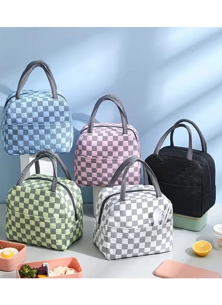VIO Small Insulated Waterproof Lunch Bag Thermal Reusable Lunch bag For Office Work School College Travel Picnic Small Cooler Tote Bag for Men Women Boys Girls Indoor Outdoor 23 20 14CM Checkered Black  - Image 1