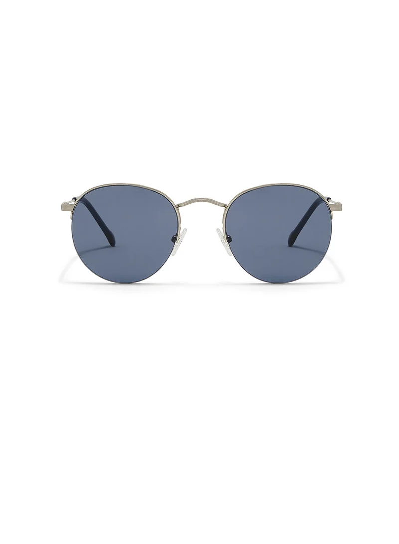 30Sundays Retro,Unisex Sunglasses, Round Sunglasses, UV Protection: UV400 (Silver,Blue)