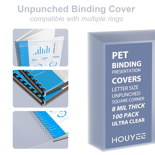 HOUYEE 100 Pack Ultra Clear Binding Presentation Covers, Clear Report Covers, Polythylene Terephthalate,8 Mil,8-1/2 x 11 Inches, Letter Size - Image 5