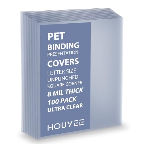 HOUYEE 100 Pack Ultra Clear Binding Presentation Covers, Clear Report Covers, Polythylene Terephthalate,8 Mil,8-1/2 x 11 Inches, Letter Size - Image 1