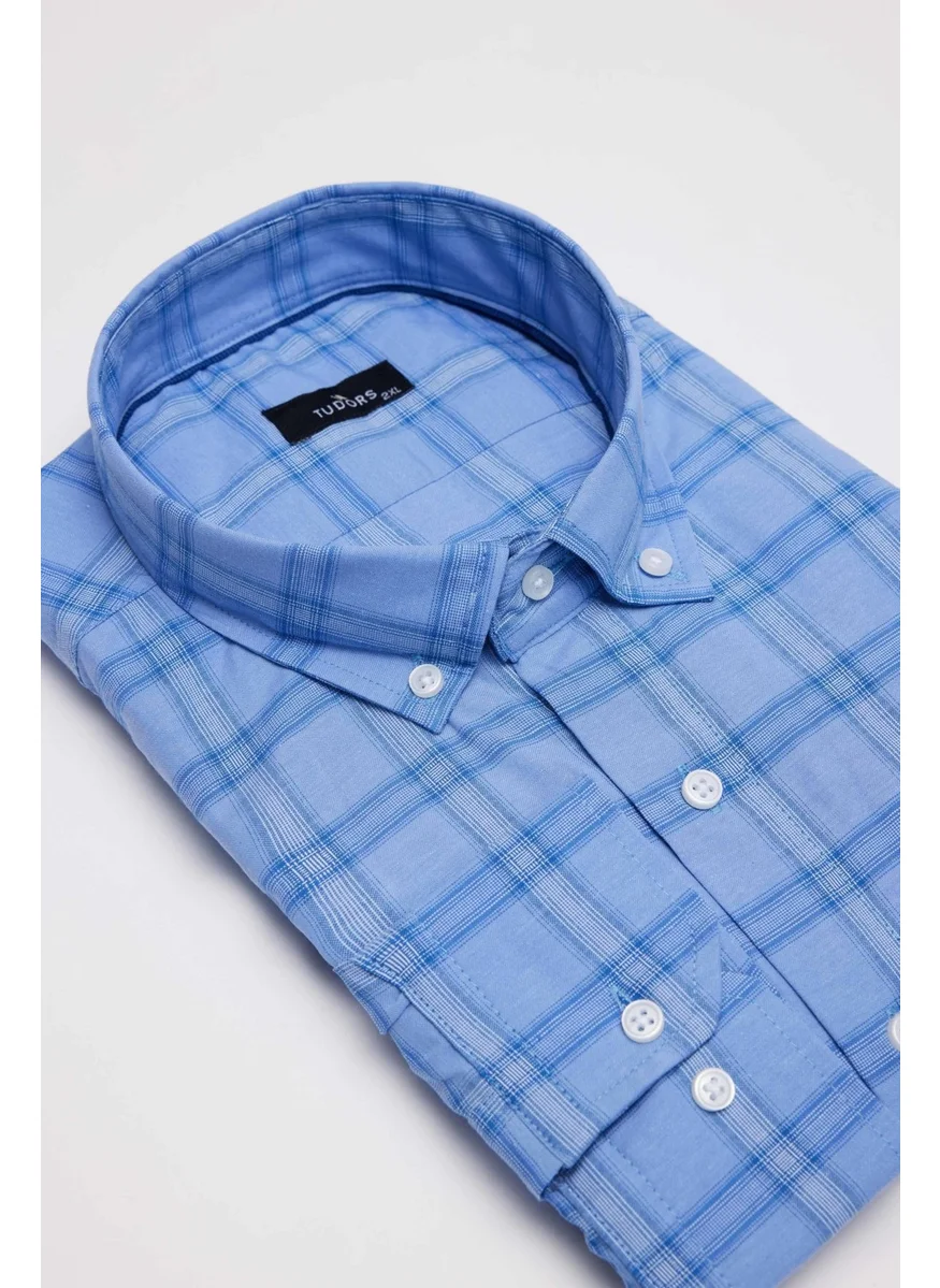 Tudors Plus Size Button Collar Checked Cotton Men's Shirt