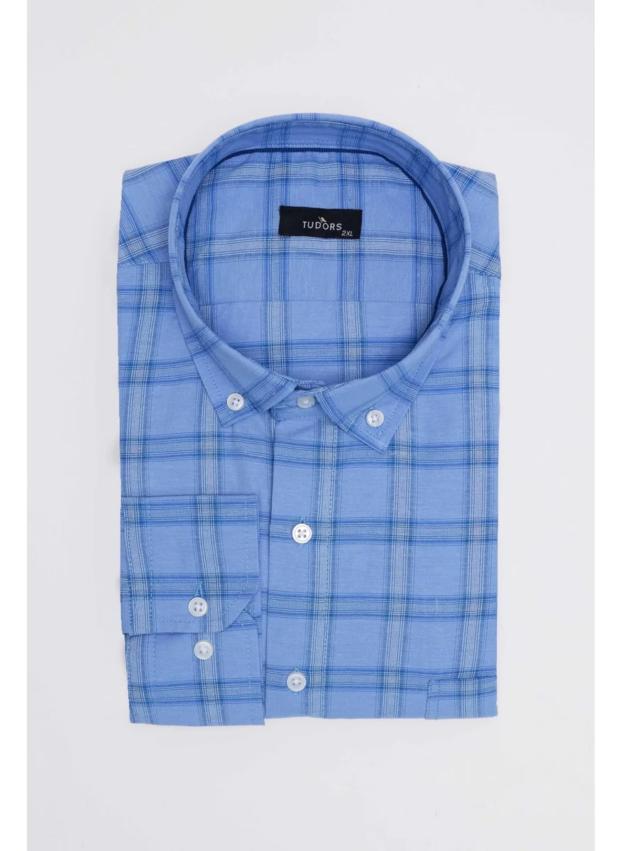 Tudors Plus Size Button Collar Checked Cotton Men's Shirt