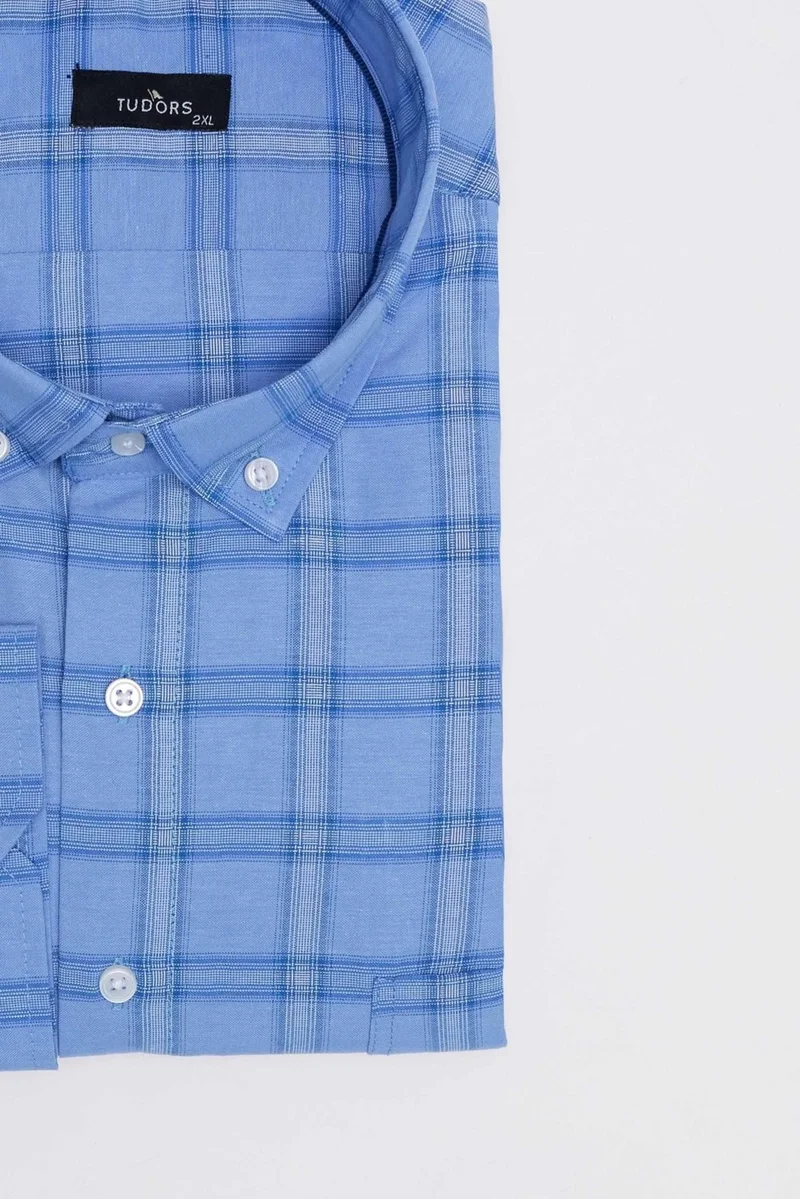 تودورس Plus Size Button Collar Checked Cotton Men's Shirt