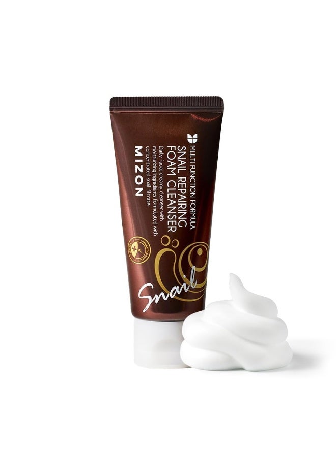 MIZON Snail Repairing Foam Cleanser, Mild and Soft Face Cleanser for Pores and Blackheads, Moisturizing Formula with Snail Filtrate and Soft Bubbles, Korean Makeup Remover (60ml) - Image 1