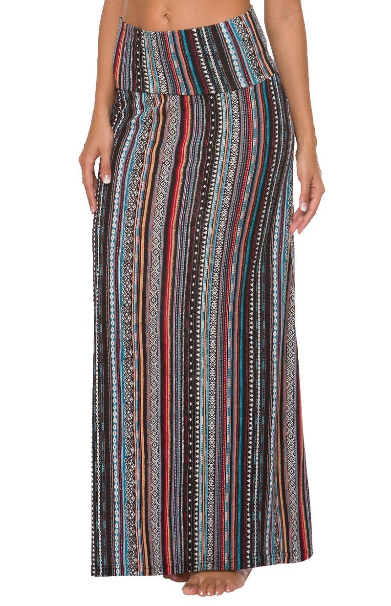 EXCHIC Women's Boho Flod Over Long Maxi Skirt Elastic High Waisted Long Skirts for Women (6, Small) - Image 4