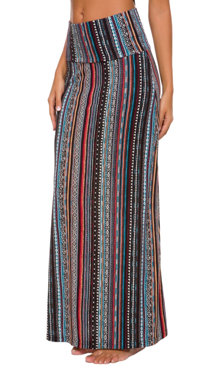 EXCHIC Women's Boho Flod Over Long Maxi Skirt Elastic High Waisted Long Skirts for Women (6, Small) - Image 2
