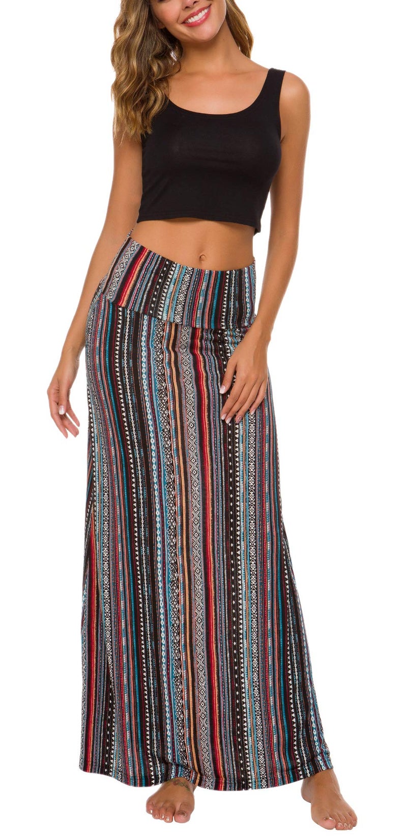 EXCHIC Women's Boho Flod Over Long Maxi Skirt Elastic High Waisted Long Skirts for Women (6, Small) - Image 3