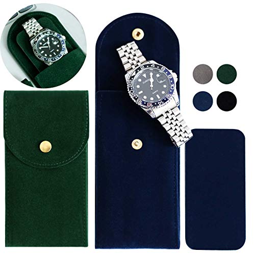 Besforu 4PCS Watch Travel Case for Men and Women Portable Velvet Watch Pouch Watch Storage Bag and Organizer (2GREEN+2BLUE) - Image 1