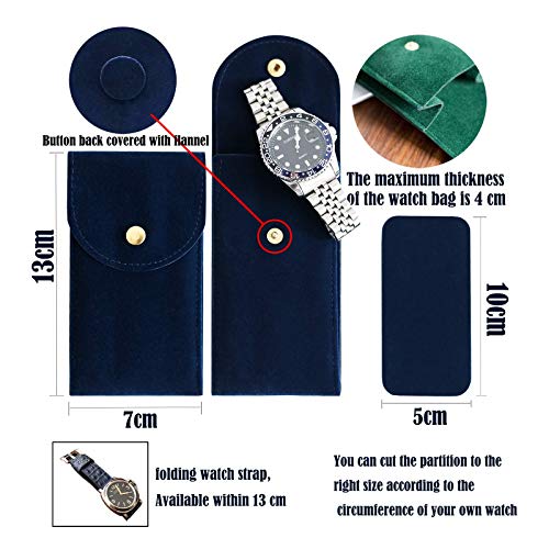Besforu 4PCS Watch Travel Case for Men and Women Portable Velvet Watch Pouch Watch Storage Bag and Organizer (2GREEN+2BLUE) - Image 4