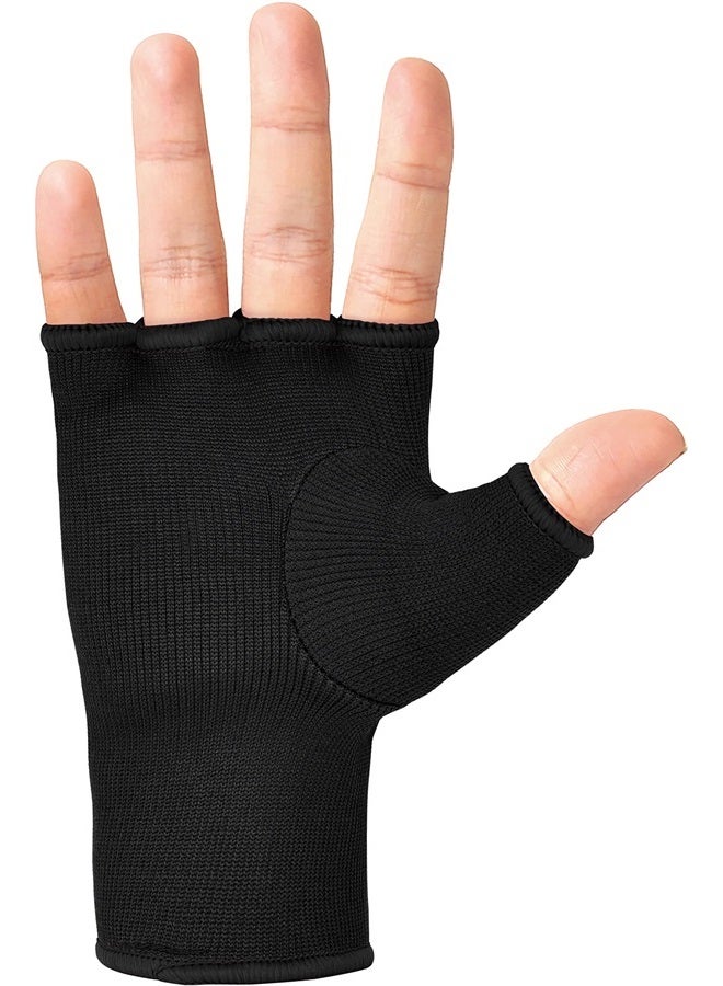 Rdx Boxing Hand Wraps Inner Gloves Men Women, Half Finger Elasticated Bandages, Under Mitts Fist Protection, Muay Thai, Kickboxing, MMA, Martial Arts Speed Bag Punching Training (Full Black, L) - Image 1