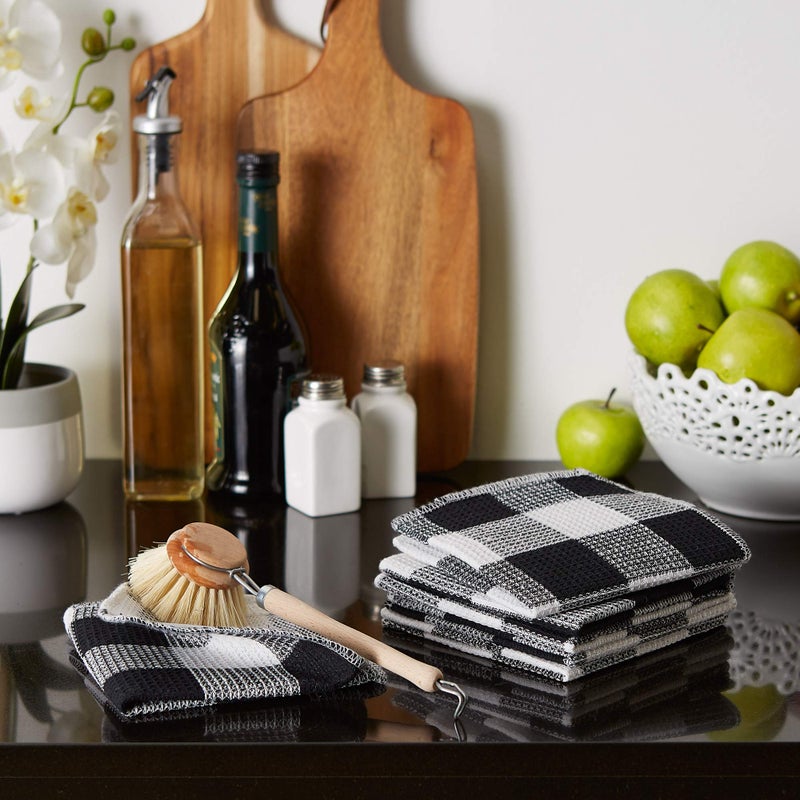 DII Scrubber Dishcloths Collection Windowpane Dishrag Set, 12x12, Black Buffalo Check, 6 Piece - Image 5