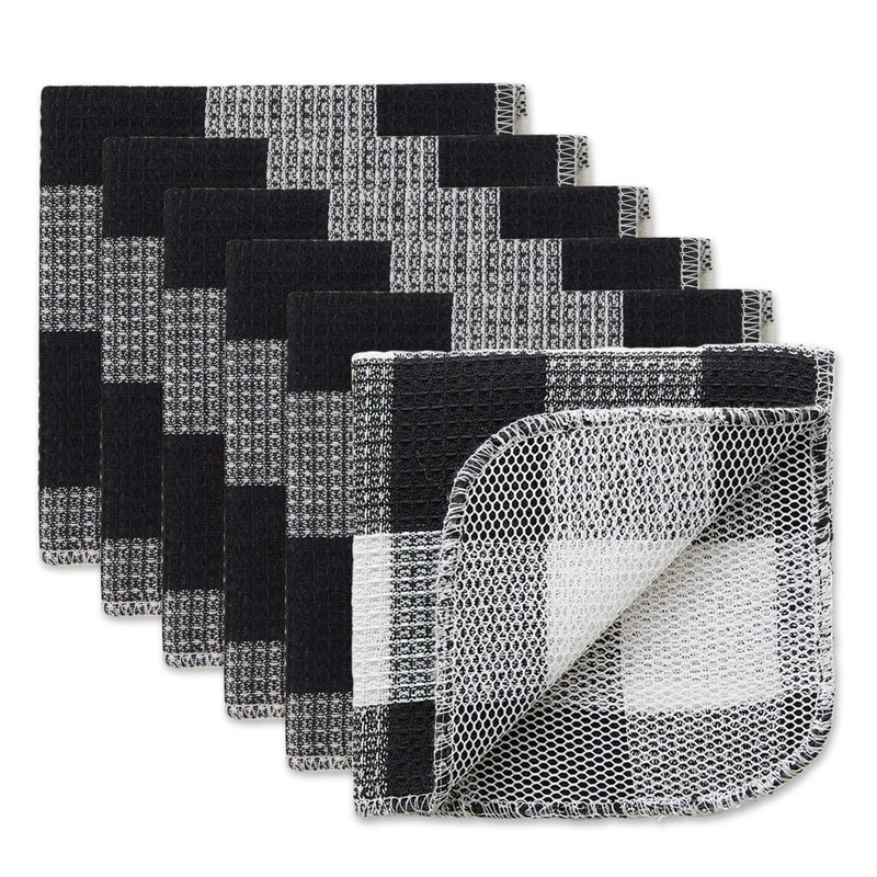 DII Scrubber Dishcloths Collection Windowpane Dishrag Set, 12x12, Black Buffalo Check, 6 Piece - Image 1