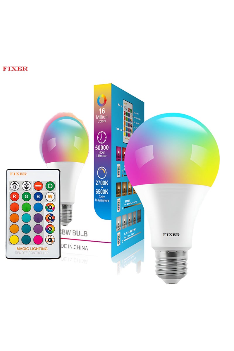 FIXER RGB Smart LED Bulb 18W with Remote Control – Dimmable Multi-Color E27 - Image 1