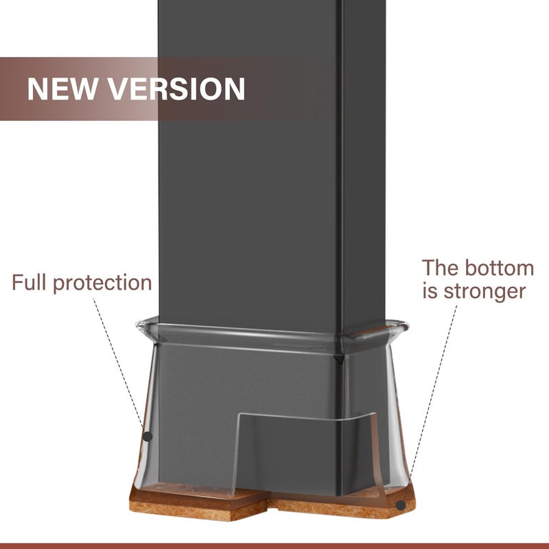 YOZON Chair Leg Floor Protectors Rectangle Chair Leg Protectors for Hardwood Floors Silicone Caps Felt Furniture Pads Covers Anti-Scratch Reduce Noise 32 Pack Clear Fit Perimeter 5" to 5‑7/8" - Image 2