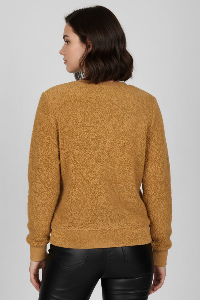 Style&Co Women Plus Size Textured Long Sleeve Sherpa Sweatshirt, Camel - Image 3