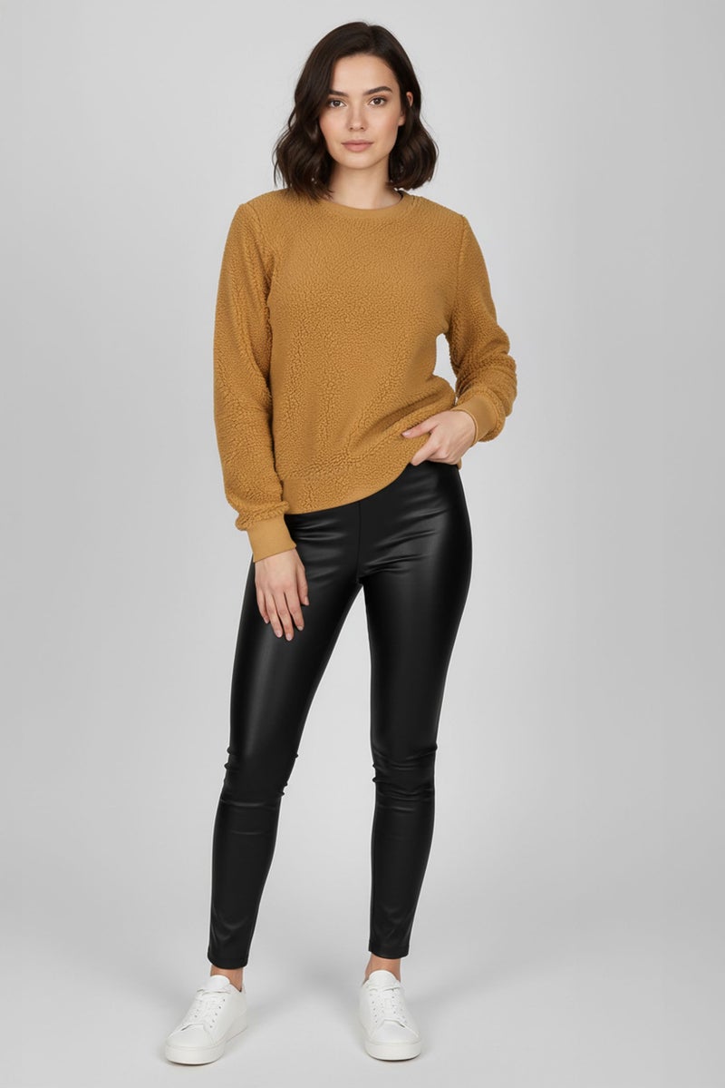 Style&Co Women Plus Size Textured Long Sleeve Sherpa Sweatshirt, Camel - Image 2