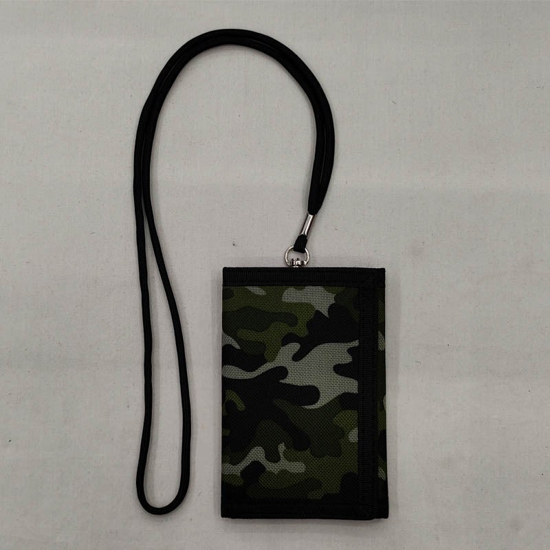 Camouflage Student Wallet Neck Strap Mens Zip Pouch Army Green