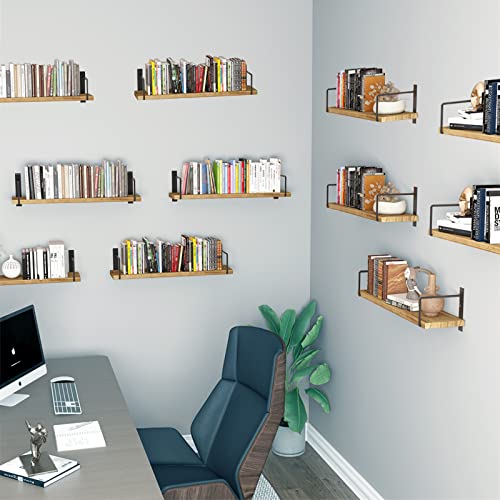 EALLRINEC Floating Shelves, 24 Inches, Easy to Install, Wall Mounted, Set of 3, Rustic Wood for Décor, Storage for Living Room, Bathroom, Bedroom - Image 3