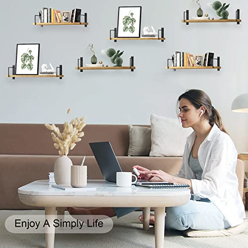 EALLRINEC Floating Shelves, 24 Inches, Easy to Install, Wall Mounted, Set of 3, Rustic Wood for Décor, Storage for Living Room, Bathroom, Bedroom - Image 2