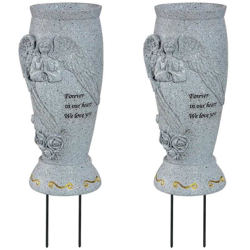 XONOR Cemetery Vase  Memorial Grave Vase with Ground Spikes  Angel Vases for Fresh/Artificial Flowers  Grave Flowers Holder for Cemetery Headstone (2Pcs  Flowers are NOT Included) - Image 1