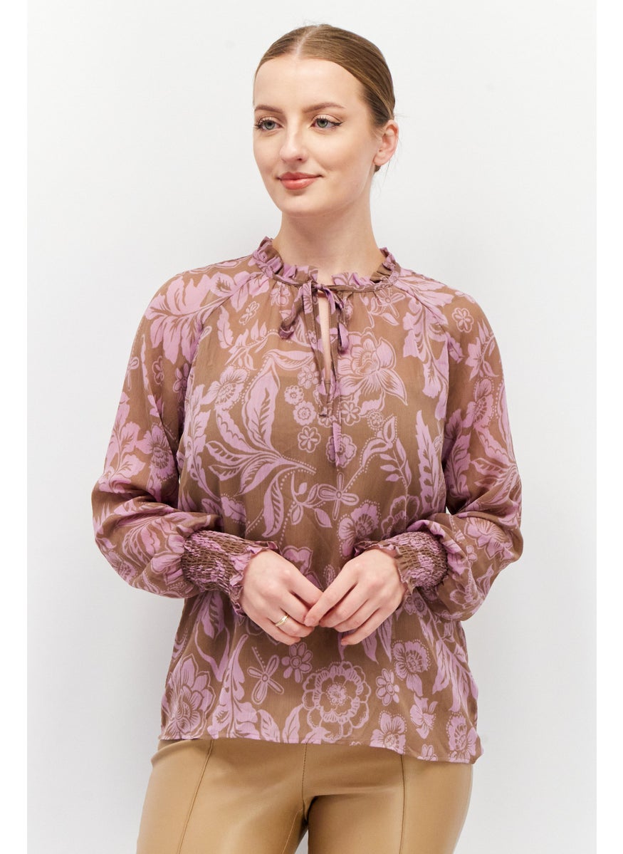 Women Tie Neck Long Sleeve Floral Print Top, Purple - pzsku/ZBCE319994B5A73AEBD01Z/45/_/1724350635/d2d67ad6-707d-4926-b95c-792256e56861