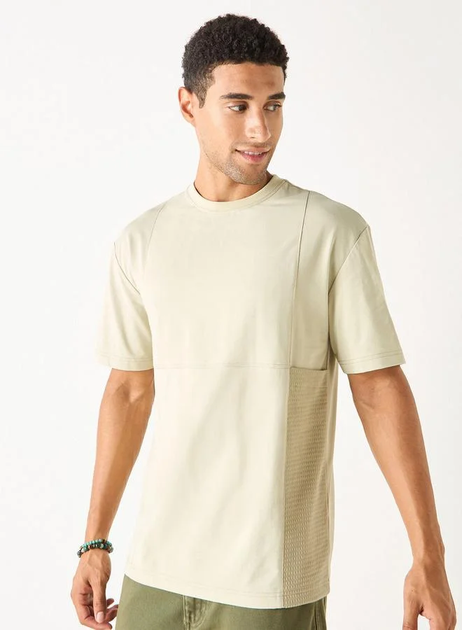 Lee Cooper Textured Cut and Sew T-shirt with Crew Neck