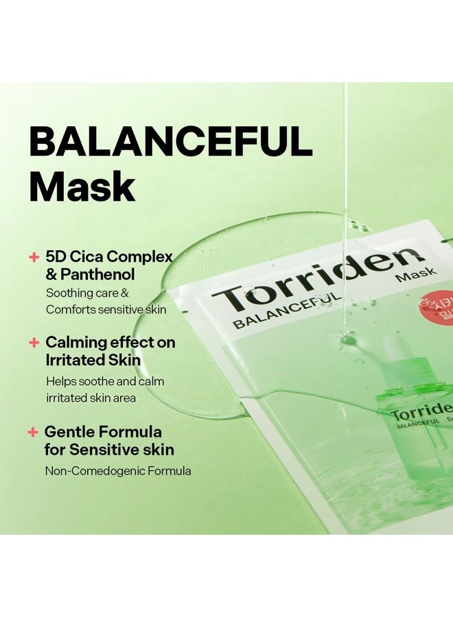 Torriden BALANCEFUL Cica Facial Masks (10 sheets) | Extra Soothing Care | 5D CICA, Hydrolyzed Hyaluronic Acid, Panthenol | Korean Face Mask - Image 2