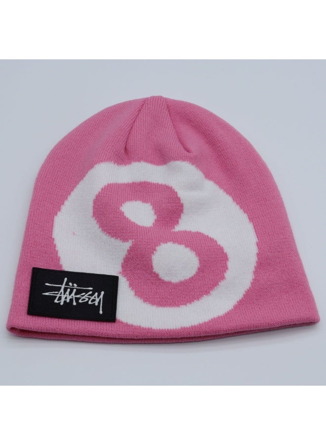 Stüssy Classic 8-Ball Knit Beanie - Pink & White Trendy Streetwear Beanie for Men & Women