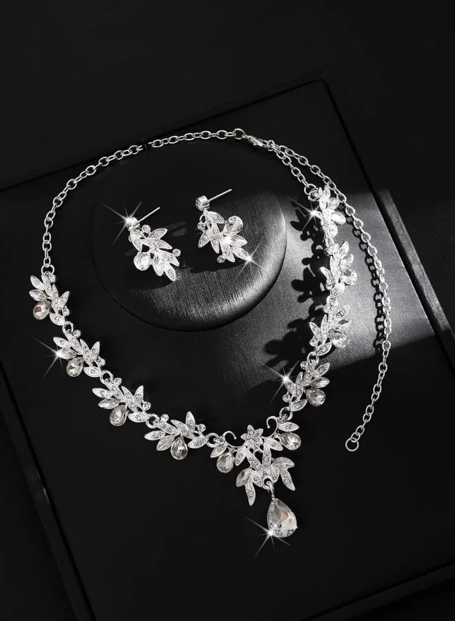 Take Two 2-Piece Embellished Rhinestone Drop Necklace and Earrings Jewelry Set