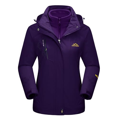 MAGCOMSEN Winter Coats for Women Waterproof Insulated Snow Jacket Fleece Lined Jacket 3 In 1 Jacket Snowboarding Jacket Dark Purple L - Image 1