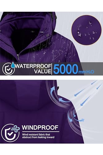 MAGCOMSEN Winter Coats for Women Waterproof Insulated Snow Jacket Fleece Lined Jacket 3 In 1 Jacket Snowboarding Jacket Dark Purple L - Image 4