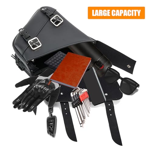 GARGOYLE BELLS Motorcycle Swingarm Bag Synthetic Leather Solo Swing Arm Bags For Softails and Choppers Motorcycle Luggage Bags Saddle Bags (Left Side, Black) - Image 4