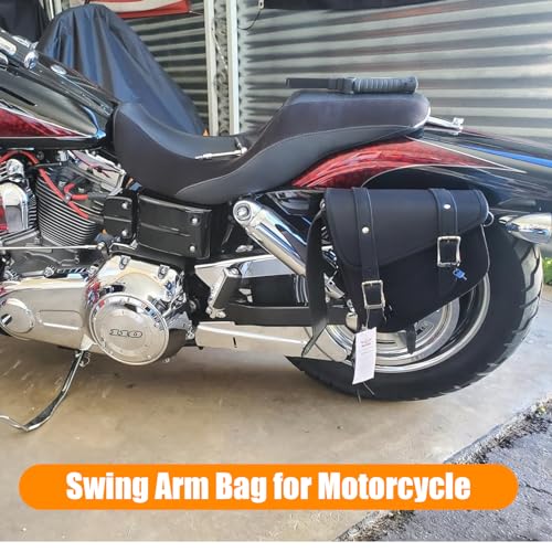 GARGOYLE BELLS Motorcycle Swingarm Bag Synthetic Leather Solo Swing Arm Bags For Softails and Choppers Motorcycle Luggage Bags Saddle Bags (Left Side, Black) - Image 3