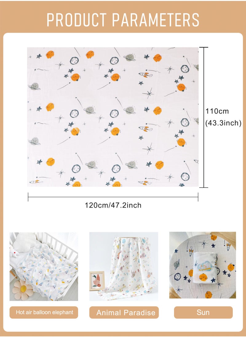 URbazaar 3 Pack Baby Blankets soft Bamboo Baby Muslin Swaddle Blankets Premium Knit Baby Burp Cloth Muslin Baby Muslin Blankets 110*120cm  - Image 2