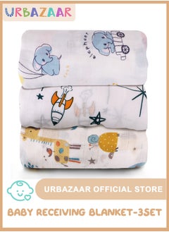URbazaar 3 Pack Baby Blankets soft Bamboo Baby Muslin Swaddle Blankets Premium Knit Baby Burp Cloth Muslin Baby Muslin Blankets 110*120cm  - Image 1