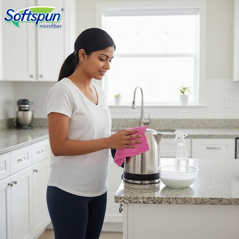 SOFTSPUN Microfiber Cleaning Cloths, 2pcs 40x40cms 340GSM Pink! Highly Absorbent, Lint and Streak Free, Multi -Purpose Wash Cloth for Kitchen, Car, Window, Stainless Steel, Silverware. - Image 5