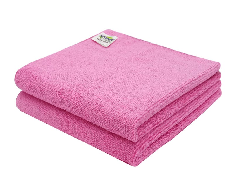 SOFTSPUN Microfiber Cleaning Cloths, 2pcs 40x40cms 340GSM Pink! Highly Absorbent, Lint and Streak Free, Multi -Purpose Wash Cloth for Kitchen, Car, Window, Stainless Steel, Silverware. - Image 1