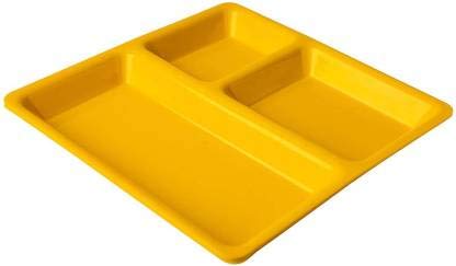 Everbuy® Food-Grade Virgin (Microwave-Safe) 3-Compartments Divided-Dinner Plate,Color-Yellow, Pack of 2 (Made in India) - Image 3