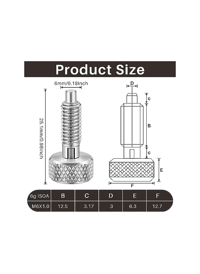 PROMASS promass Hand Retractable Spring Plunger with Knurled Handle Stainless Steel Lock out M6 Type Quick Release Pins for Rolling Toolbox, 1/4''-20 Thread Size 0.500'' Thread Length Without Patch (Si  - Image 2