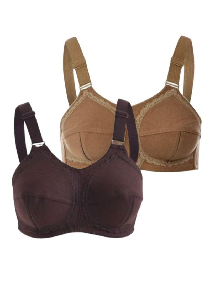 Lasso High quality Cotton Bras Non Padded Non Wired Elastic Belt - 2 Pieces - Colours (beige - brown) - Image 1